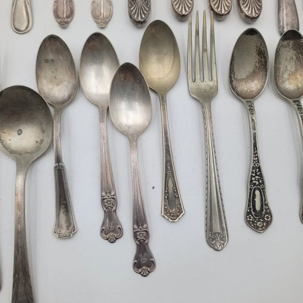 30pc Vintage Mixed Silverplate Flatware Lot Serving Pieces Ladles Ornate Floral